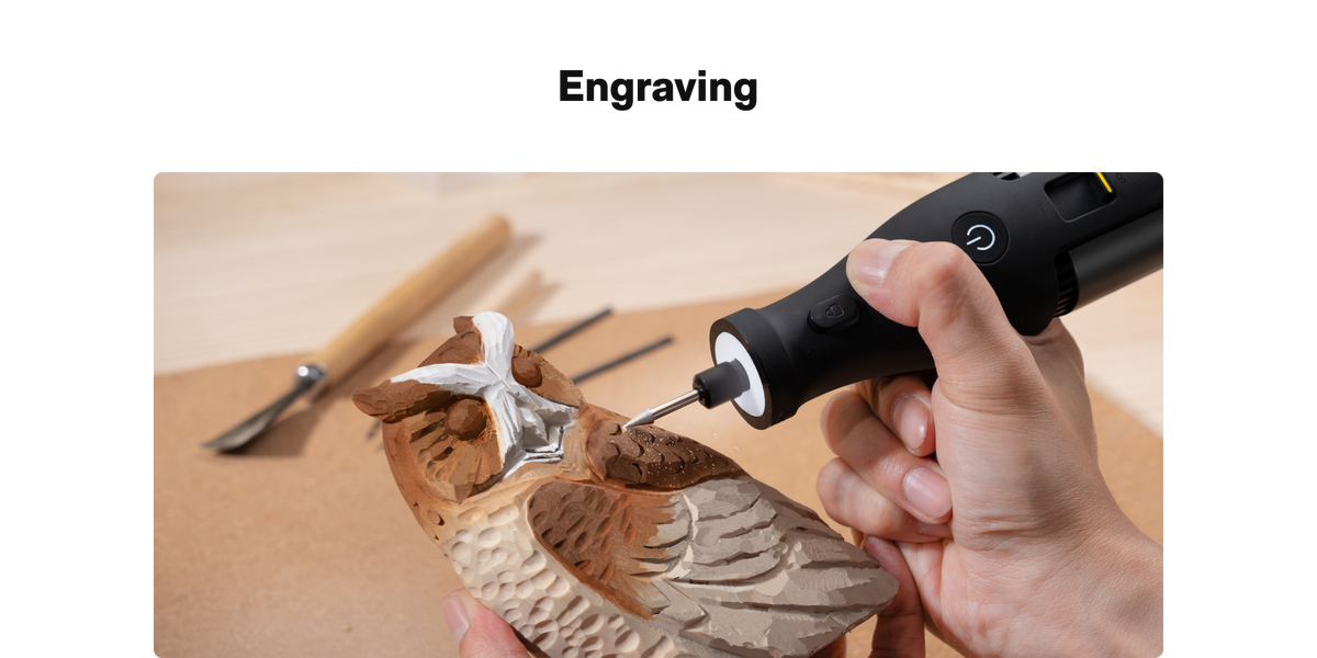 Wide view of HOTO Rotary Tool Pro used for detailed engraving