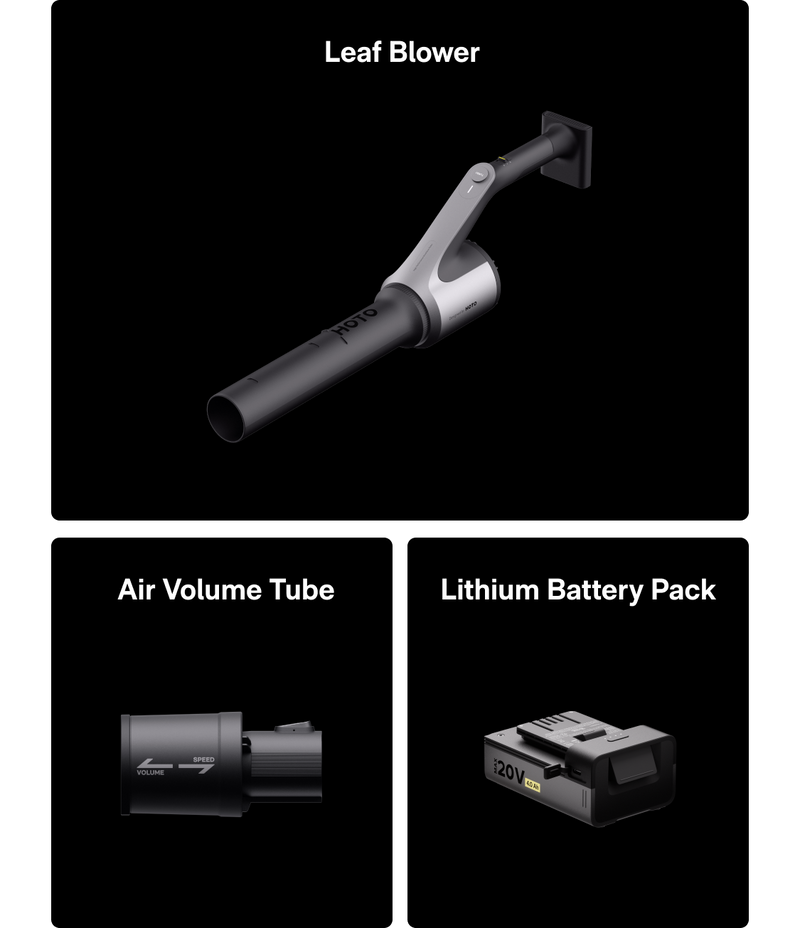 HOTO 20V leaf blower kit including blower, battery, and air volume tube
