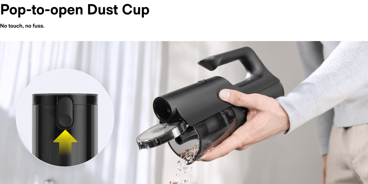 Pop-to-open Dust Cup