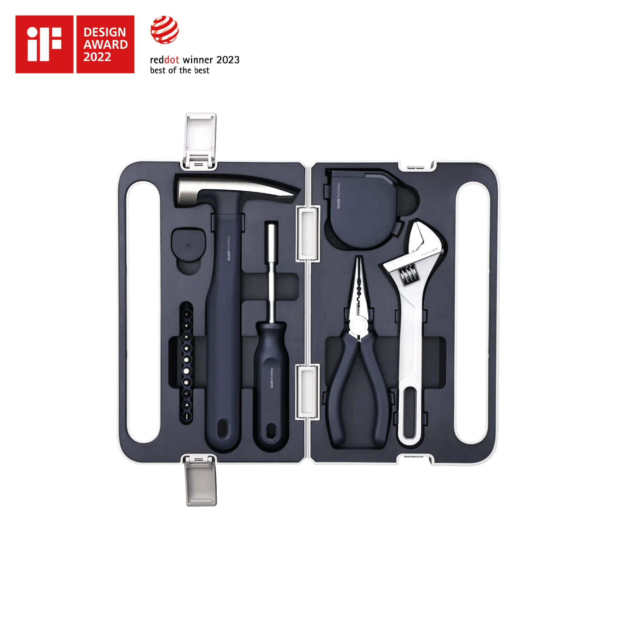 HOTO hand tool set with screwdriver, hammer, and pliers